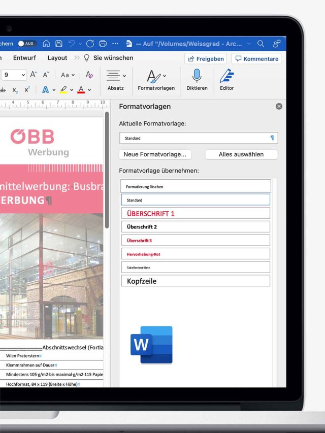 Projekt: ÖBB Werbung (Vertriebsunterlagen, Microsoft Word)