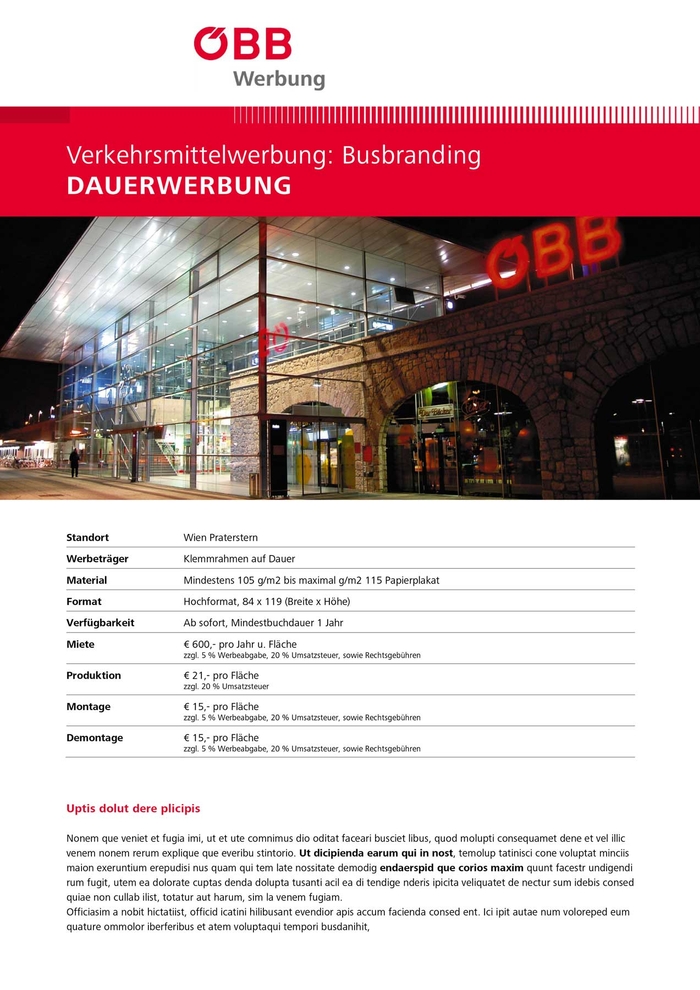 Wordvorlage für die ÖBB Werbung Vertriebsunterlagen – Deckblatt