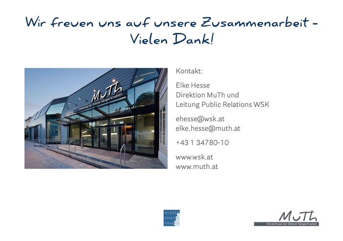 PowerPoint Vorlage Wiener Sängerknaben – Schlussfolie mit Kontaktinfo